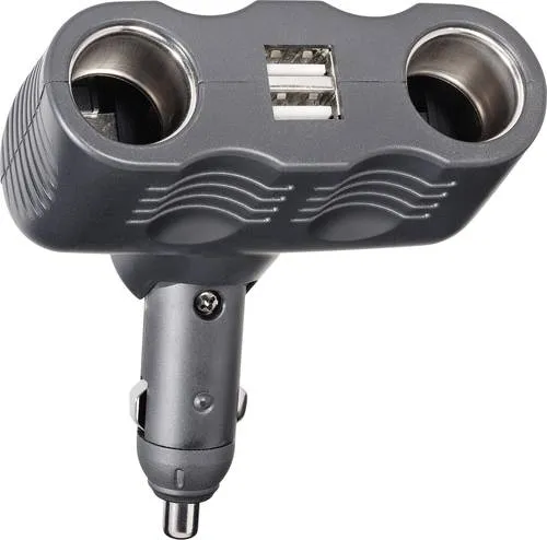 Basetech Zigarettenanzünder-Verteiler A13-123 - Praktischer 2-fach Zigarettenanzünder-Verteiler mit 2 USB-Anschlüssen. Ideal für den Anschluss mehrerer Geräte im Auto, sorgt für eine zuverlässige Stromversorgung unterwegs.