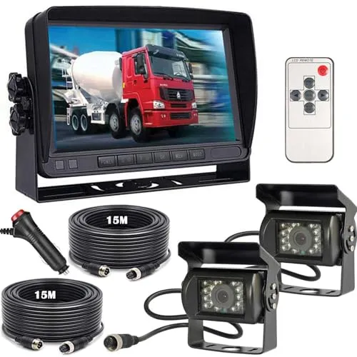 V-24 V 4-poliges Auto-Rückfahrkamerasystem für Wohnmobil, Bus, Anhänger, LKW, 17,8 cm (7 Zoll), TFT-LCD-HD-Farb-Auto-Monitor mit 2 18 LEDs, Nachtsicht, wasserdicht, Rückfahrkamera 12