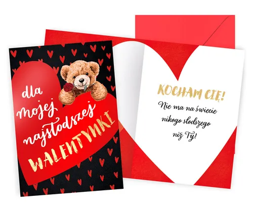 Karnet PR-577 Walentynki  miś, serce PASSION CARDS - KARTKI 5906850802694
