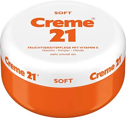 Creme 21 SOFT 250ml - Vitamin E Feuchtigkeitspflege - Ganzkörperpflege mit sanftem Duft, spendet intensive Feuchtigkeit und ist ohne Mikroplastik. Ideal für Gesicht, Körper und Hände, pflegt die Haut sanft und zieht schnell ein.