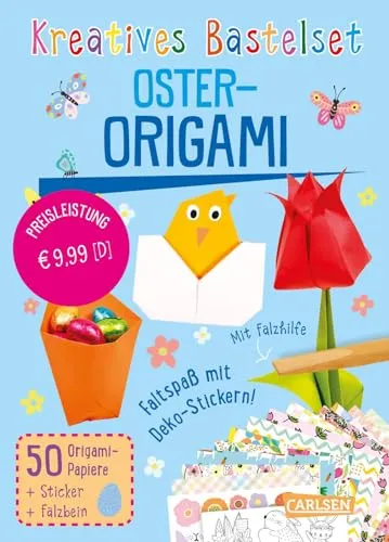 Bastelset für Kinder: Kreatives Bastelset: Oster-Origami: Mit buntem Origami-Papier, Stickern und Falzwerkzeug für Kinder ab 6 Jahren