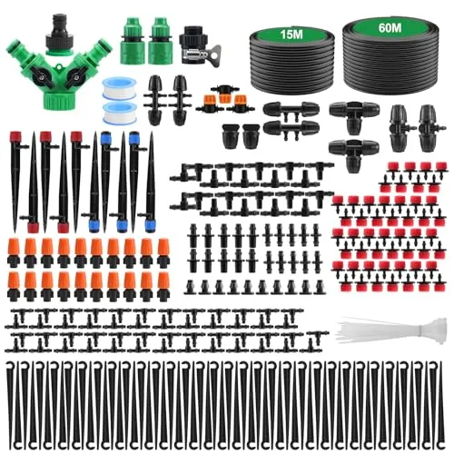 Feelhap Garten BewässerungsSystem Garten Bewässerung Kit 60+15M Bewässerungsrohre, 313PCS Micro Drip Bewässerung DIY Tröpfchenbewässerung Automatische Gewächshaus für Landschaft,Gewächshaus,Terrasse
