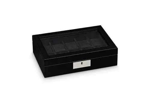 Hermann Jäckle Uhrenbox Ensingen – Hochglanz für 10 Uhren - Uhrenbox für 10 Uhren mit elegantem Glasfenster und schwarzem Hochglanz-Finish. Schützt und präsentiert Ihre Uhren stilvoll – ideal für anspruchsvolle Sammler.