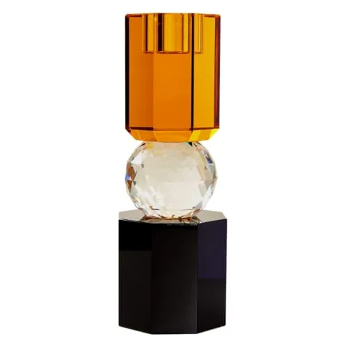 C'EST BON | Kristallhalter | Kerzenhalter | schwarz, klar, Bernstein | 19 x 7 x 7 cm