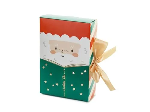 PartyDeco Geschenkbox Weihnachtsmann 6x15x22,5cm - Geschenkschachtel für Geschenke - Geschenkverpackung Weihnachten Nikolaus - Verpackung Grün Rot Weiß Gold