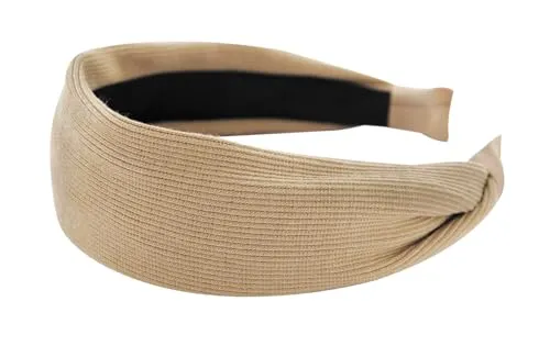 axy Breiter Haarreif aus geripptem Stoff Wunderschön Damen Stirnband Haarschmuck Haarreifen Hairband HR10B (Beige, breit)