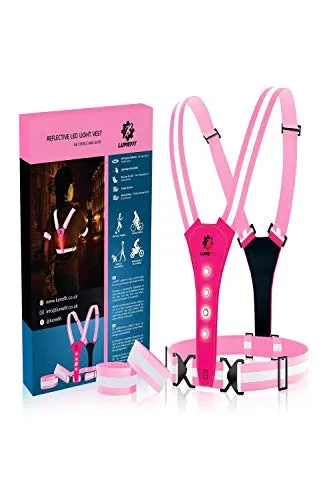 LUMEFIT Warnweste Reflektorweste Sicherheitsweste Reflektierende gelbe Laufwesten mit Armbändern High-Vis für die Sicherheit von Kindern Frauen Männern 8 helle LEDs Tag und Nacht Motorrad Radfahren