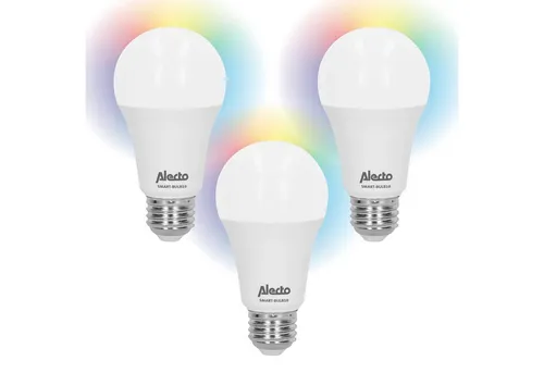 Alecto SMART-BULB10 TRIPLE Smarte Lampe - Smarte LED-Lampe mit WiFi-Anbindung, dimmbar und farbwechselnd für das perfekte Ambiente in Ihrem Zuhause, steuerbar über Alexa und Google Home.
