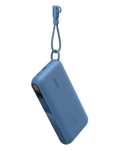 Belkin Powerbank 20.000 mAh mit 2 USB-C-Anschlüssen und 1 USB-A Anschluss, Akkuanzeige, 20 W Leistung für iPhone-Serie 16, Samsung Galaxy S25, Pixel 9, iPad usw. – Blau