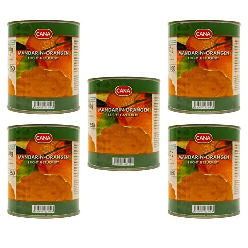 Food-United türkische Mandarin-Orangen geschält ohne Kerne leicht gezuckert in Sirup 5 Dosen Füllm 800g ATG 480g Ring-Pull-Verschluss intensiv komplexes Aroma gleichmäßige ganze Segmente (5 Dosen)