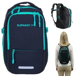 Rucksack Handgepäck klein Flugzeug Reiserucksack Damen Laptoprucksack Ryanair 40x25x20 cm Travel Elephant Fly ECO small 13131 Schwarz Türkis +Gurt - Schwarz/Türkis
