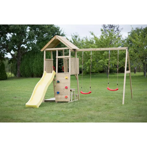 Wendi Toys Spielturm Giraffe - Gelb, Braun - Spielplatz für Kinder ab 4 Jahren, mit Rutsche, Kletterwand und gemütlicher Veranda für stundenlangen Spielspaß im Garten.