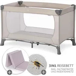 Hauck Reisebett Set Dream'n Play - Beige - 3-in-1 Reisebett-Set für Baby: vielseitig als Reisebett, Laufstall und Spielecenter nutzbar. Mit bequemer Alvi-Matratze für hohen Liegekomfort und engmaschigem Insektennetz für optimalen Schutz. Einfach zu transportieren!