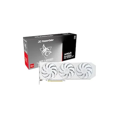 PowerColor AMD Radeon RX 9060 XT Hellhound Spectral White OC 16GB GDDR6 - Hochleistungs-Grafikkarte - Grafikkarten mit 16GB GDDR6, einzigartigem Dreifach-Ring-Lüfterdesign und dualem BIOS für optimale Leistung im Spiel und leisen Betrieb.