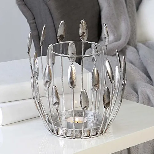 Windlicht Trevi antik-silber ,Metall ,H18/D17 cm