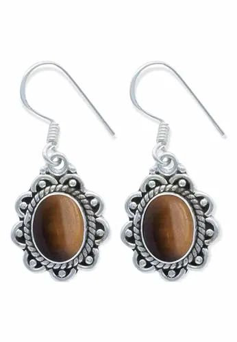 Ohrringe 925 Silber Tigerauge brauner Stein Edelstein Ohrhänger echt Silber Damen Sterling Silber Hänger Geschenk (MOH-113-18)