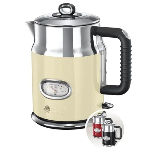 Russell Hobbs Wasserkocher 1,7l - 2400W Retro Creme Edelstahl, mit Schnellkochfunktion und Wassertemperaturanzeige für energieeffizientes Kochen