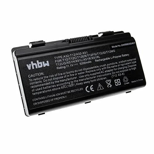 vhbw Akku kompatibel mit Asus T12Mg, X51R, T12Jg, X51RL, X51L, T12C, T12Fg, T12Ug, X51H, T12 Notebook (5200 mAh, 11,1 V, Li-Polymer)