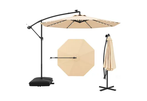 KOMFOTTEU Sonnenschirm Ø 300 cm, mit UV-Schutz Abdeckung & 32 LED-Solar-Beleuchtung