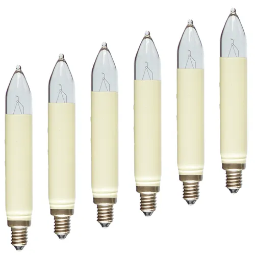 Erzgebirgslicht - AUSWAHL - 6 Stück Schaftkerze 14V 3W E10 für 16-17 Brennstellen Ersatzbirne Glühbirne (Normal-)Schaftkerze Glühlämpchen für Lichterketten Pyramide und Schwibbogen (keine LED!)