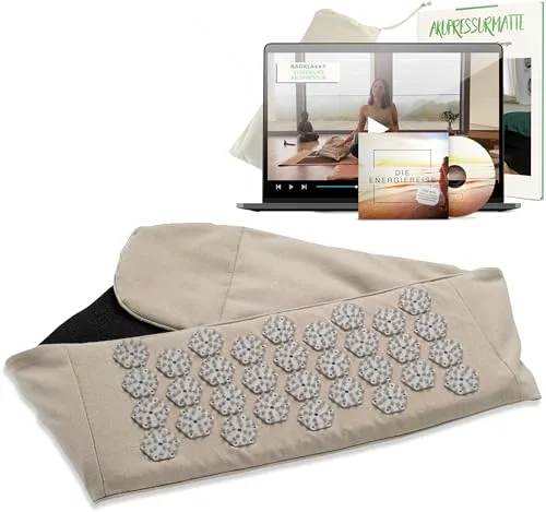 BACKLAxx® Massagegerät Akupressur Lendengürtel - Massagegerät für Rückenbeschwerden, aus nachhaltigem Halbleinen und gefüllt mit 100% Kokosfasern – antibakteriell und äußerst langlebig für optimale Entspannung.