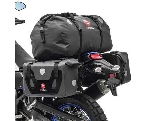 Bagtecs RB25 Satteltaschen & XF80 Hecktasche Set - Leder & Satteltaschen, wasserdicht und strapazierfähig mit einem Gesamtvolumen von 130 Litern. Ideal für lange Fahrten und sicheres Beladen durch Rollverschluss.