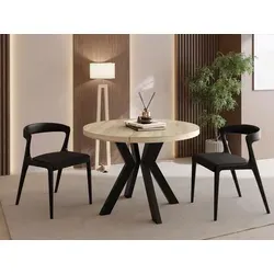 Runder Esstisch Ausziehbar 90-190 cm – Flexibel für 5-9 Personen mit Stil - VIELSEITIGER ESSTISCH – Ideal für Esszimmer und Küche, dieser elegante runde Tisch lässt sich von 90 auf 190 cm ausziehen und bietet Platz für gesellige Abende. Robuste Bauweise mit stabilen, schwarzen Holzbeinen sorgt für Langlebigkeit.
