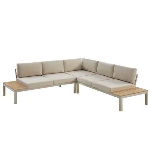 Riess Ambiente Garten Sitzgruppe Miami Lounge - 240cm - Champagner Greige - Unterhaltungssets für die Terrasse, pflegeleichte und wetterfeste Loungemöbel mit abnehmbaren, waschbaren Kissen für gemütliche Stunden im Freien.