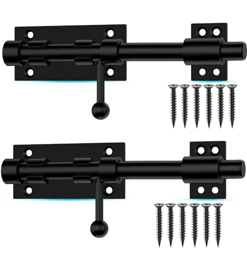 Schieberiegel, Torriegel, 20 cm, robust, massives Edelstahl, für Zaun, Hoftüren, Garagen, Schlafzimmer, Schränke und Fenster (2 Stück, schwarz)