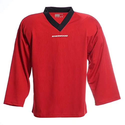 SHER-WOOD - Eishockey Trainingstrikot für Erwachsene I stilvolles Practice Jersey aus gelochtem, Rot, Gr. M