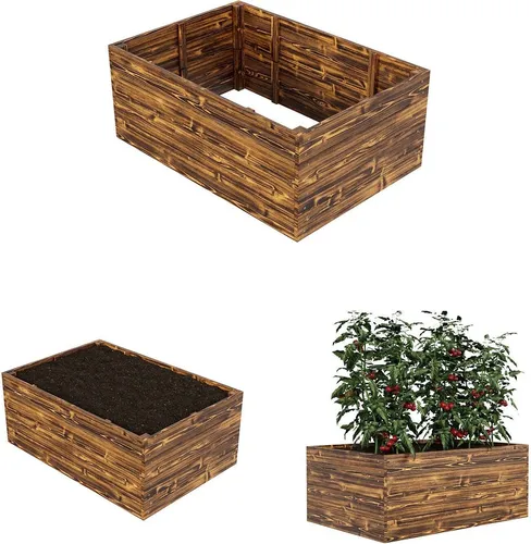 QLS Hochbeet 120x80x48 cm aus Holz Geflammt Stapelbar Gemüse Kräutern 11172