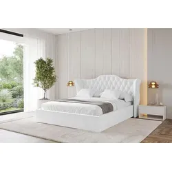 ALTDECOR Polsterbett ZORAN 200x200 mit Bettkasten in Weiß - Modernes Polsterbett mit Stauraum für stilvolle Schlafzimmer. Der hohe Komfort des gepolsterten Kopfteils und der geräumige Bettkasten bieten praktische Lösungen für Ihre Bedürfnisse.