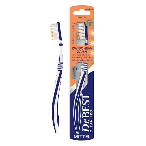 Dr.BEST Zahnbürste Interdent Aktiv, Mittel, Handzahnbürste, Plaque Entfernung, Tiefenreinigung, sanft zum Zahnfleisch, ergonomischer Griff, 1 Stück