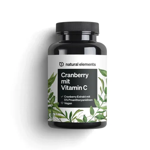 Cranberry mit Vitamin C Kapseln NATURAL ELEMENTS - Nahrungsergänzungsmittel zur Unterstützung des Immunsystems, mit antioxidativen Eigenschaften für mehr Gesundheit und Wohlbefinden.