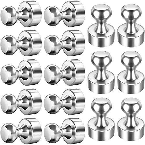 Neodym Magnete Druckstift (20 Stück 12 x 16mm) | N35 Metall Magneten | Extrem Stark Edelstahl Kegelmagnete Kühlschrank Magnete für Magnettafel, Whiteboard, Pinnwand mit Aufbewahrungs Box