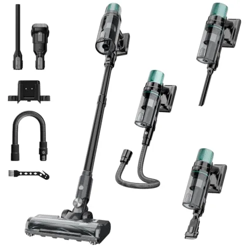 Akku Staubsauger Kabellos mit Schlauch fürTierhaare/Teppiche/Hartböden/Auto | 70kPa/600W/70Min, Display, Aufgerüstete Anti-Tangle-Bürste, 9-Schicht-Filtration, Ultraleise
