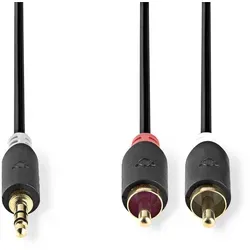 Nedis Stereo-Audiokabel | 3.5 mm Stecker | 2x RCA Stecker Vergoldet | 2.00 m | rund | Anthrazit | Verpackung mit Sichtfenster