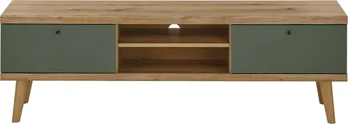 Lomadox Wohnzimmer TV-Lowboard TV-Schrank 160cm in Eiche mit grün Modern - TV-Lowboard in modernem Design mit salbei-farbenen Akzenten, ideal für einen trendigen Wohnraum. Robuste Qualität und einfache Montage.