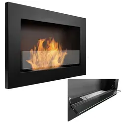 Wandhängender Biokamin Mit Glas 65x40x12 Cm Slim Schwarz Strukturiert Matt