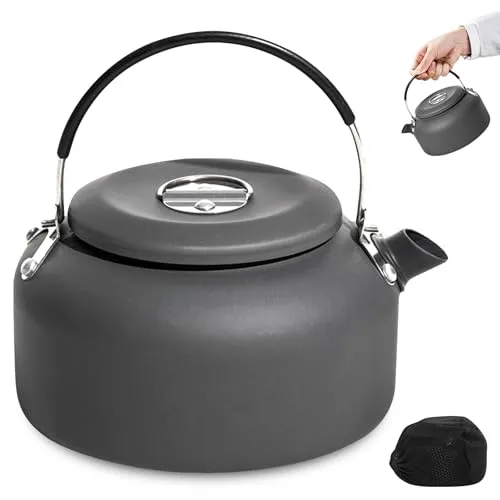 PORFOYO Wasserkessel 1,4 L Camping Wasserkocher, Tragbare Campingkessel Teekessel Tee-Kaffeekanne Kochkesssel Mit Anti Heißgriff, Für Indoor, Outdoor, Camping, Picknick, Wandern, Schwarz