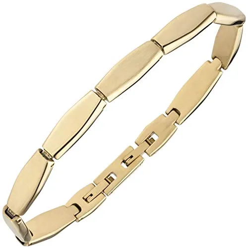 Elegantes Edelstahl-Armband gold-farben 21cm - Armbänder & Charm-Anhänger, flach teilmattiert und stilvoll für Herren, ideal für jeden Anlass und gefertigt in Deutschland.
