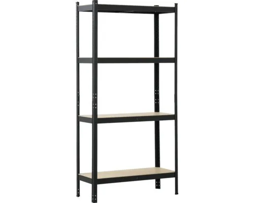 Schwerlastregal Schulte schwarz 180x90x35 cm mit 4 Holzböden - Praktisches Stecksystem für einfache Montage, ideal für Lagerung und Organisation mit hoher Tragkraft.