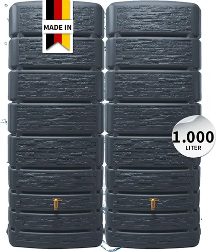 4rain Regentonne SLIM STONE DECOR Wandtank-SET 1000 L