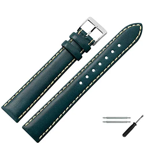 MARBURGER Uhrenarmband 20mm Leder Blau Silber XL - Ersatzarmband aus hochwertigem Rindsleder in Dunkelblau, ideal für Uhren mit 20mm Anstoßbreite. Inklusive Montage-Set mit Federstege und Anleitung für einfachen Wechsel. Qualität seit 1945!