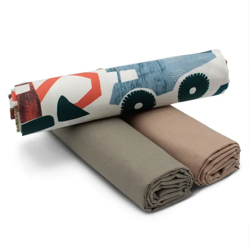 Produktbild Baumwollstoff 1x Druck + 2x Uni je 0,5m Stoffpaket Nähen Baustelle Bagger Set 62