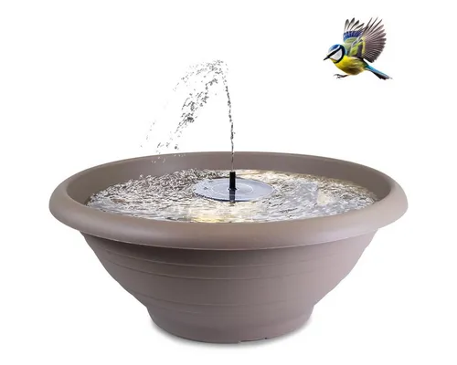 matches21 HOME & HOBBY Wasserspiel XXL 60cm Outdoor Solar Brunnen Set, (2 tlg), Große Schale in taupe als Garten-Brunnen