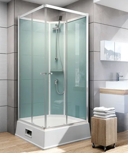 Komplettdusche SCHULTE Korfu Express Plus 94 x 110 cm - Wellnessdusche mit eigener Heizung, ideal für unbeschwerte Entspannung ohne Warmwasseranschluss – für Ihr Badezimmer im Urlaubsstil!