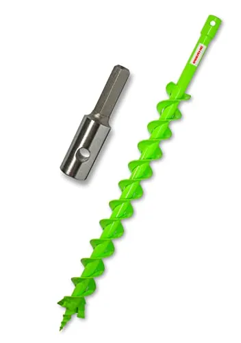 WERHE Profi Bohrer für Erdbohrer 60 mm Pfahlbohrer Brunnenbohrer präzise Bohrspitze Doppelspiral Hartmetall eco Farbe mit Hex Adapter