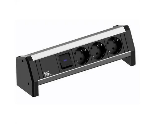 Bachmann Tischsteckdose Desk 1 mit 3m Kabel - Steckdosenleiste für Garten und Elektrobedarf, 3x 230V Steckdosen mit Schalter und erhöhtem Berührungsschutz für mehr Sicherheit.