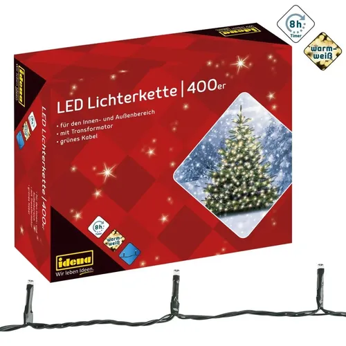 Idena 31123 - LED Lichterkette mit 400 LEDs in Gold-Gelb, 47,9 m lang mit 8 Stunden Timer, ideal für stimmungsvolle Deko zu Weihnachten und Hochzeiten